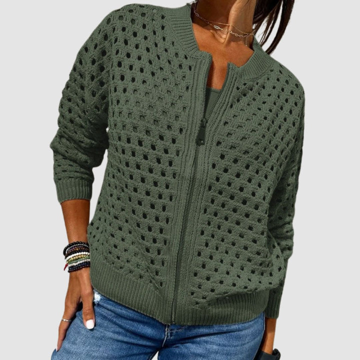 Eleanora | Open-Knit Relaxed Zip-Up Cardigan