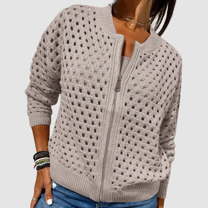 Eleanora | Open-Knit Relaxed Zip-Up Cardigan