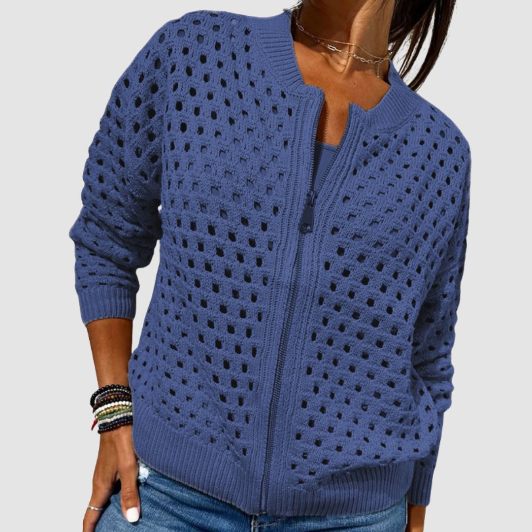 Eleanora | Open-Knit Relaxed Zip-Up Cardigan