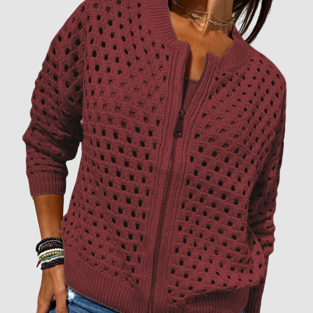 Eleanora | Open-Knit Relaxed Zip-Up Cardigan