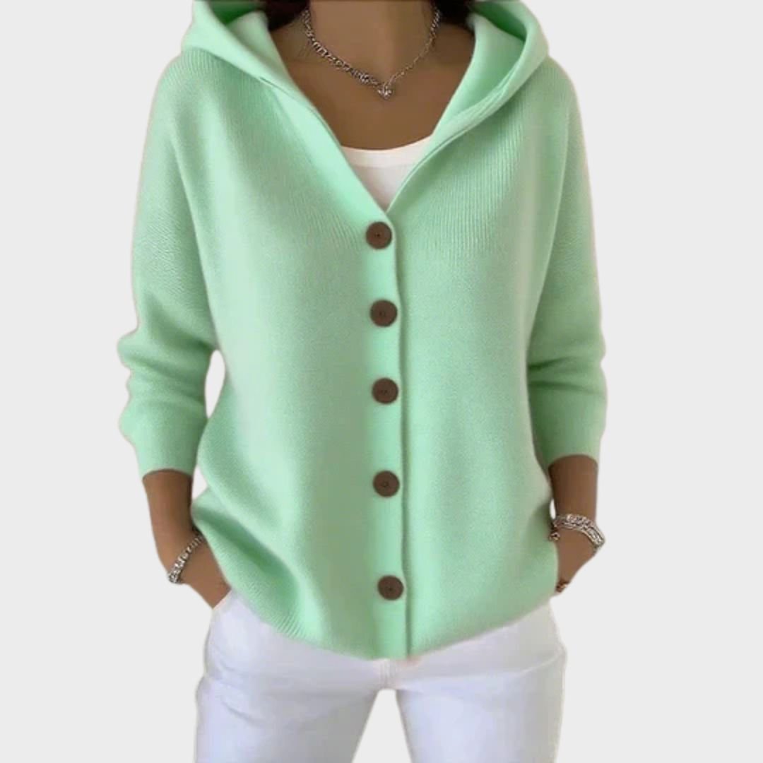 Bernadette | Hooded Relaxed-Fit Button-Front Knit Cardigan