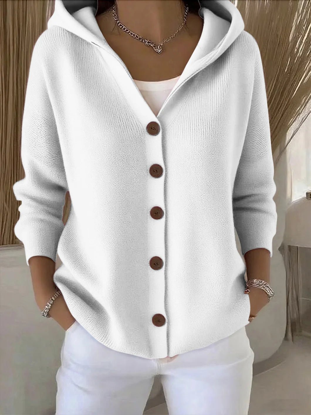 Bernadette | Hooded Relaxed-Fit Button-Front Knit Cardigan