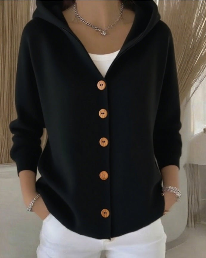 Bernadette | Hooded Relaxed-Fit Button-Front Knit Cardigan