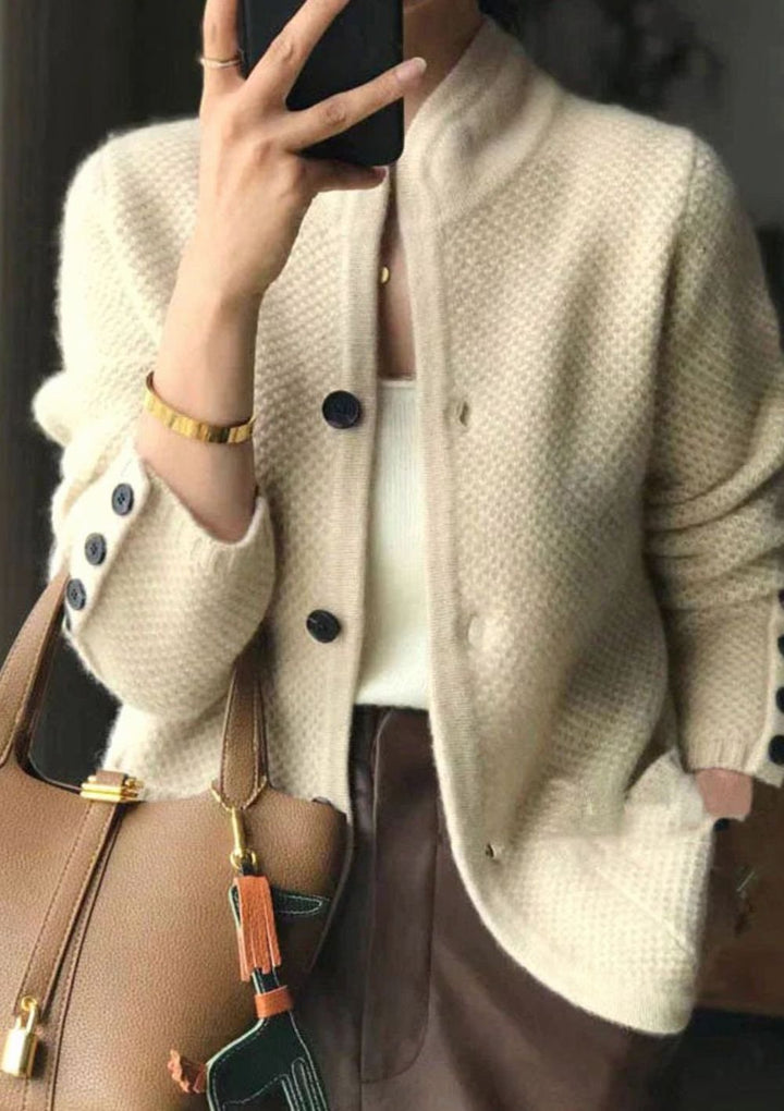 Sylvia | Stand-Collar Button-Up Textured Knit Cardigan