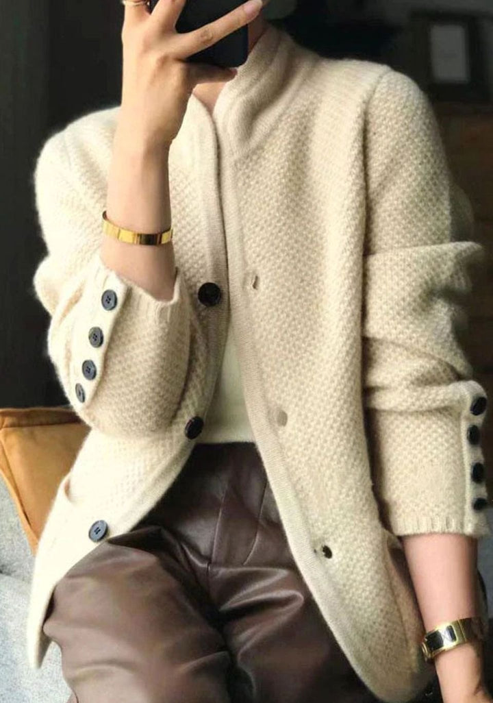 Sylvia | Stand-Collar Button-Up Textured Knit Cardigan