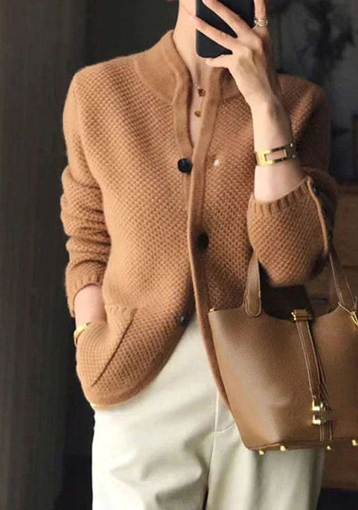 Sylvia | Stand-Collar Button-Up Textured Knit Cardigan