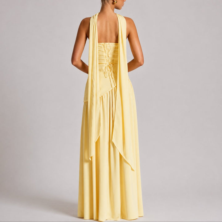 Zola | Strapless Open-Back Scarf-Neck Maxi Wedding Guest Dress