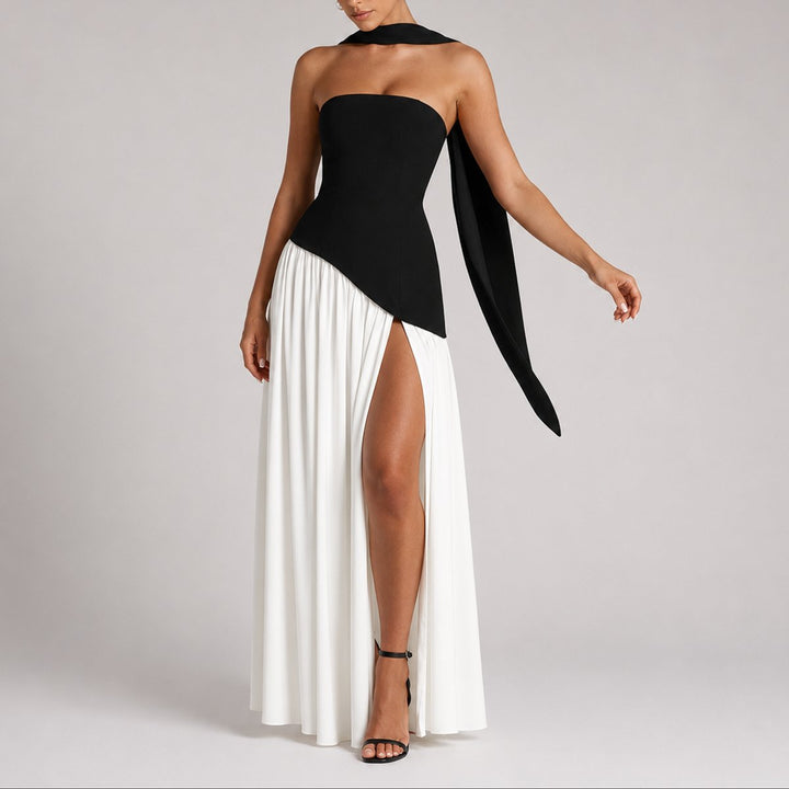 Zola | Strapless Open-Back Scarf-Neck Maxi Wedding Guest Dress