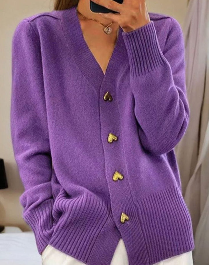 Ruth | V-Neck Ribbed Knit Cardigan with Heart Buttons