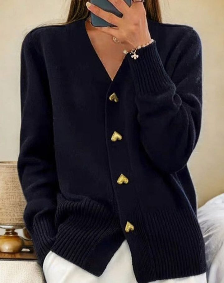Ruth | V-Neck Ribbed Knit Cardigan with Heart Buttons