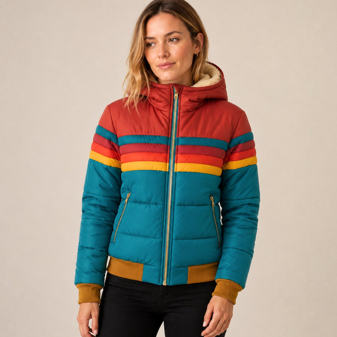 Francesca | Waterproof Hooded Puffer Jacket with Retro Stripes