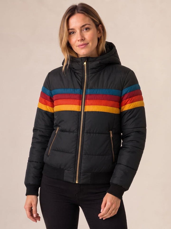 Francesca | Waterproof Hooded Puffer Jacket with Retro Stripes