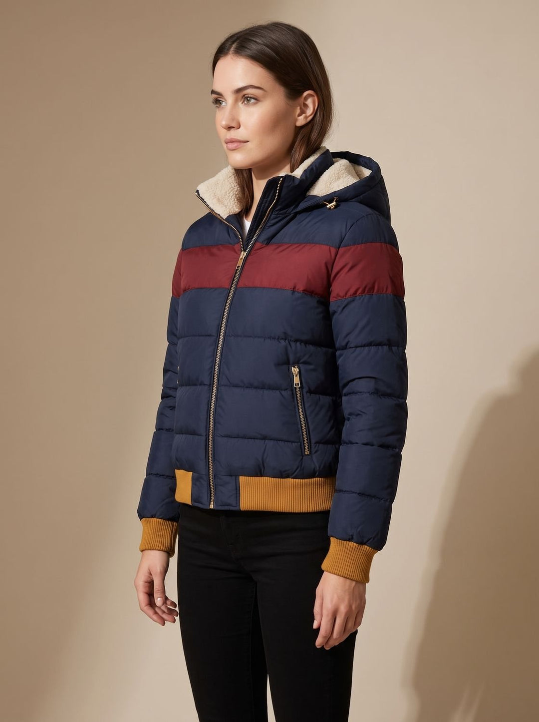 Francesca | Waterproof Hooded Puffer Jacket with Retro Stripes