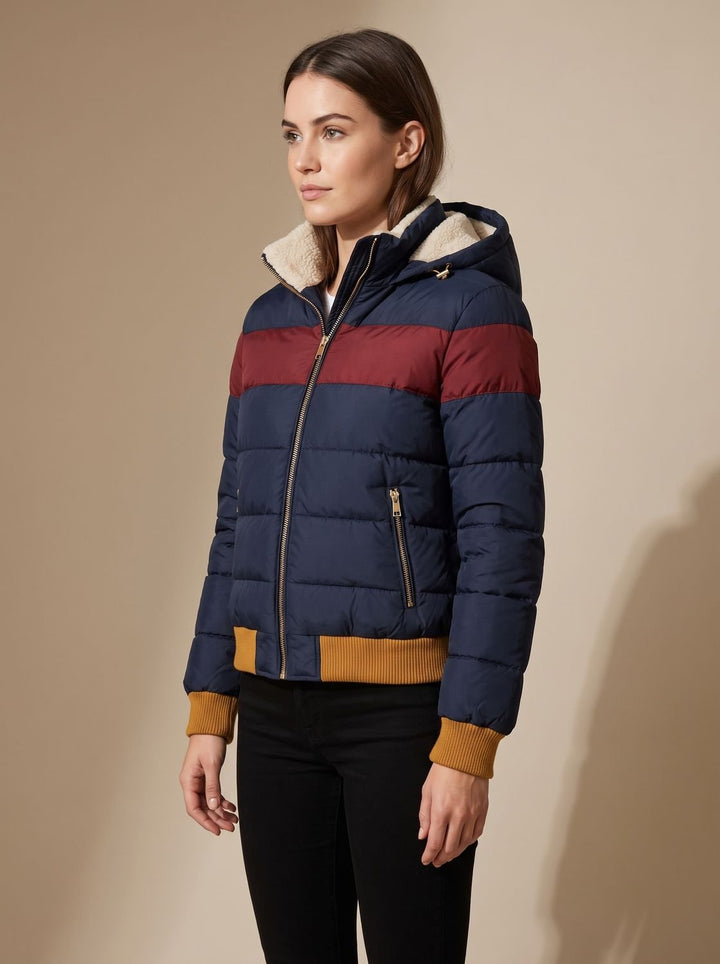 Francesca | Waterproof Hooded Puffer Jacket with Retro Stripes
