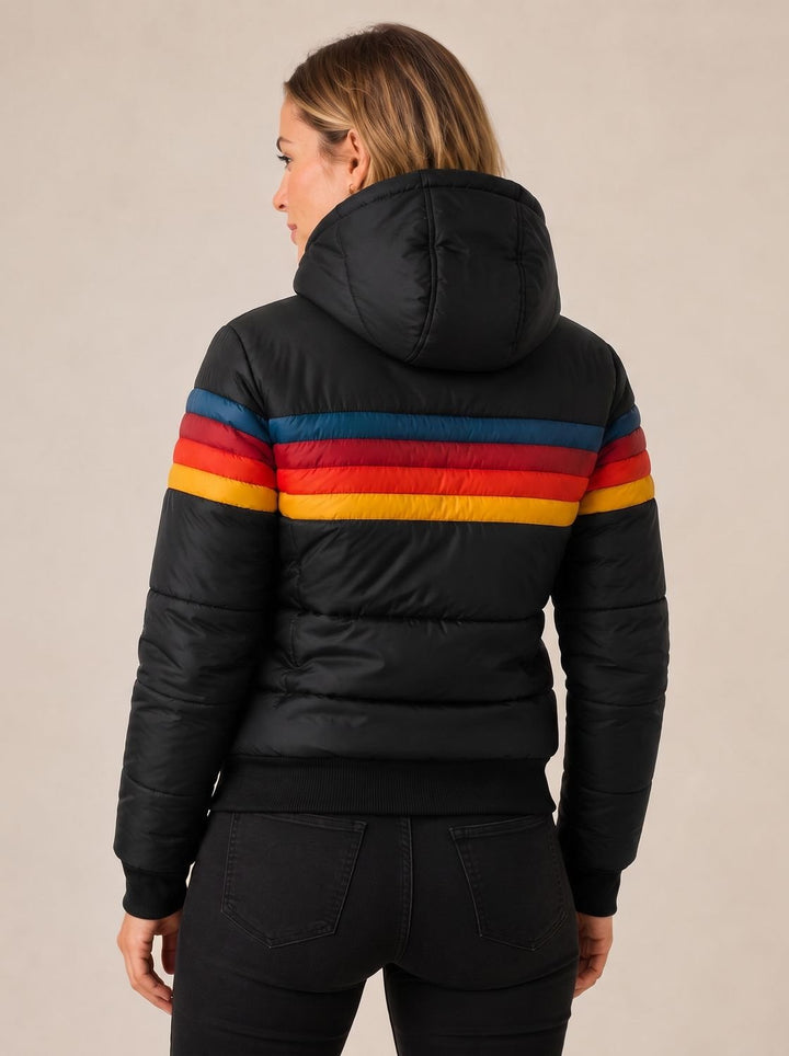 Francesca | Waterproof Hooded Puffer Jacket with Retro Stripes