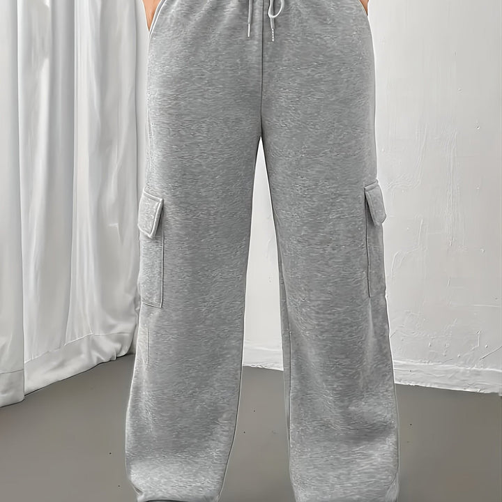 Birdie | Light Gray Wide-Leg Cargo Sweatpants with Drawstring