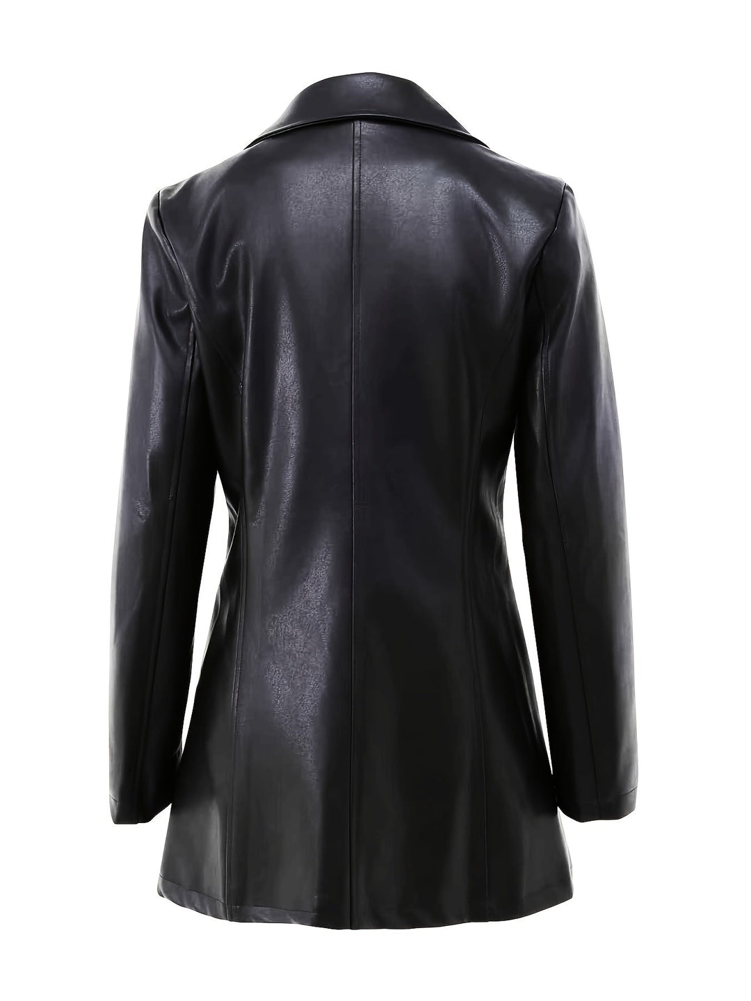 Cosette | Black Slim-Fit Leather Mid-Length Trench Coat