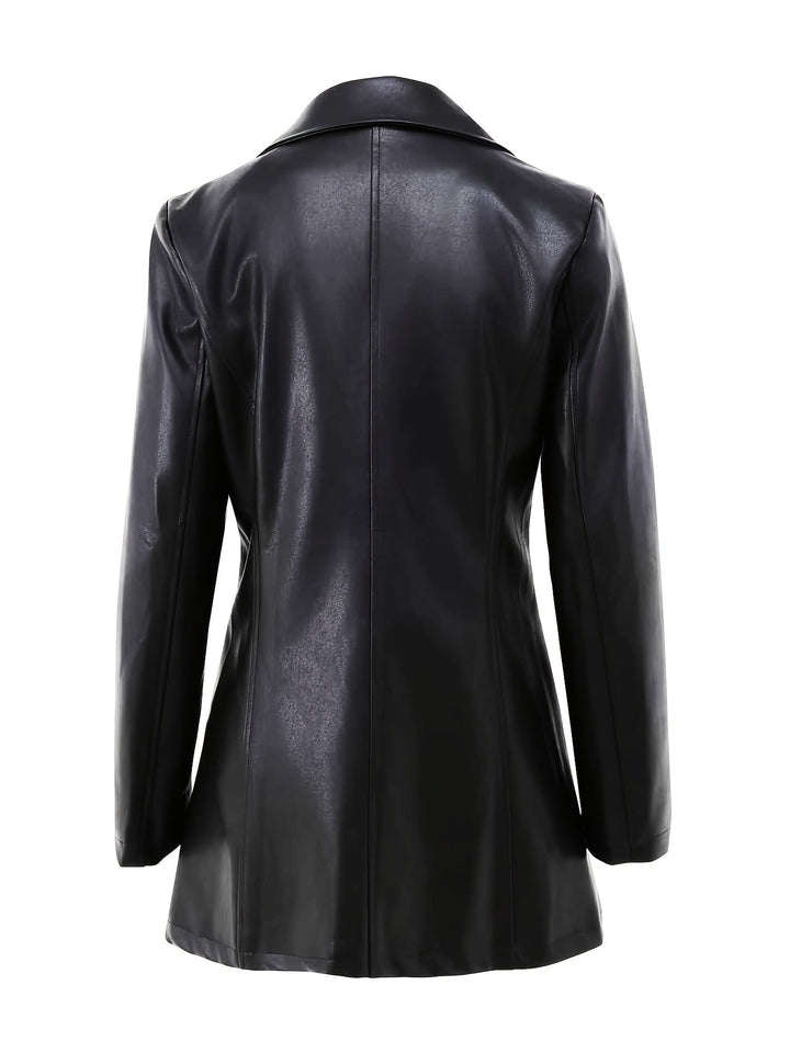 Cosette | Black Slim-Fit Leather Mid-Length Trench Coat