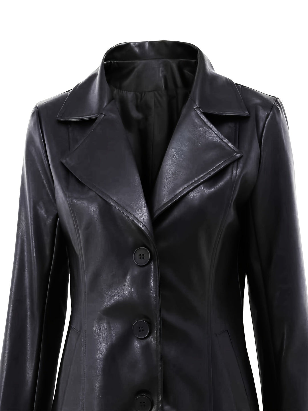 Elise | Black Slim-Fit Leather Mid-Length Trench Coat