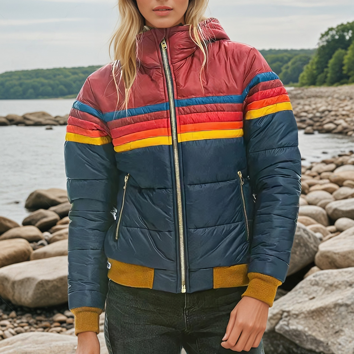 Opal | Retro Striped Hooded Puffer Jacket with Zip Pockets