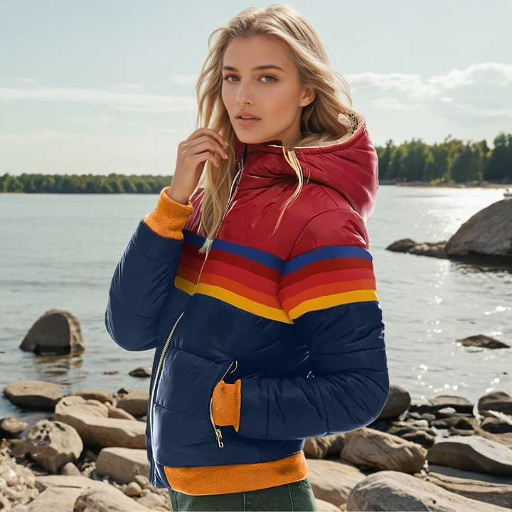 Opal | Retro Striped Hooded Puffer Jacket with Zip Pockets