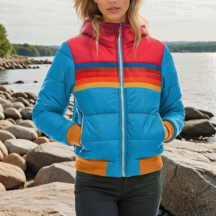 Opal | Retro Striped Hooded Puffer Jacket with Zip Pockets