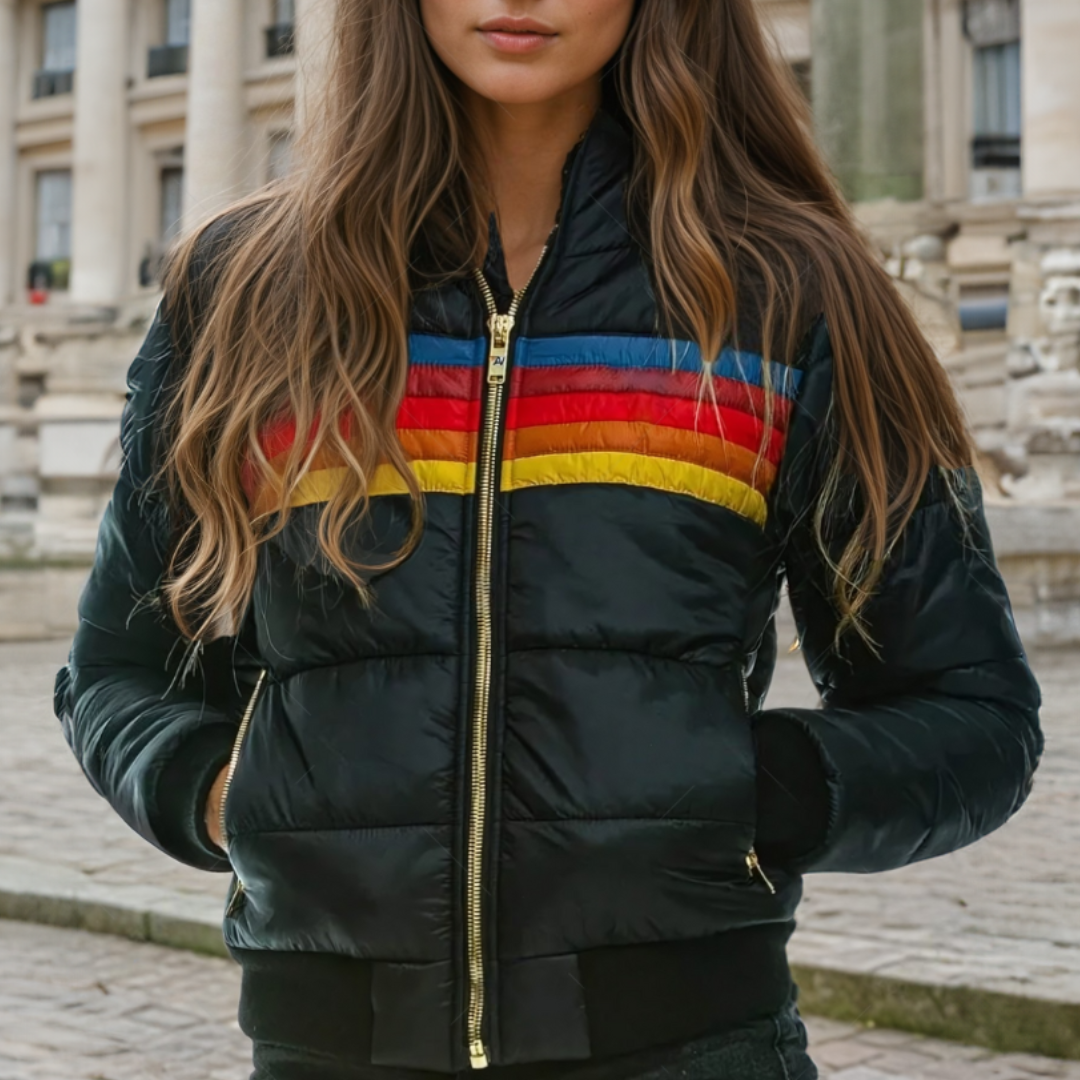 Opal | Retro Striped Hooded Puffer Jacket with Zip Pockets